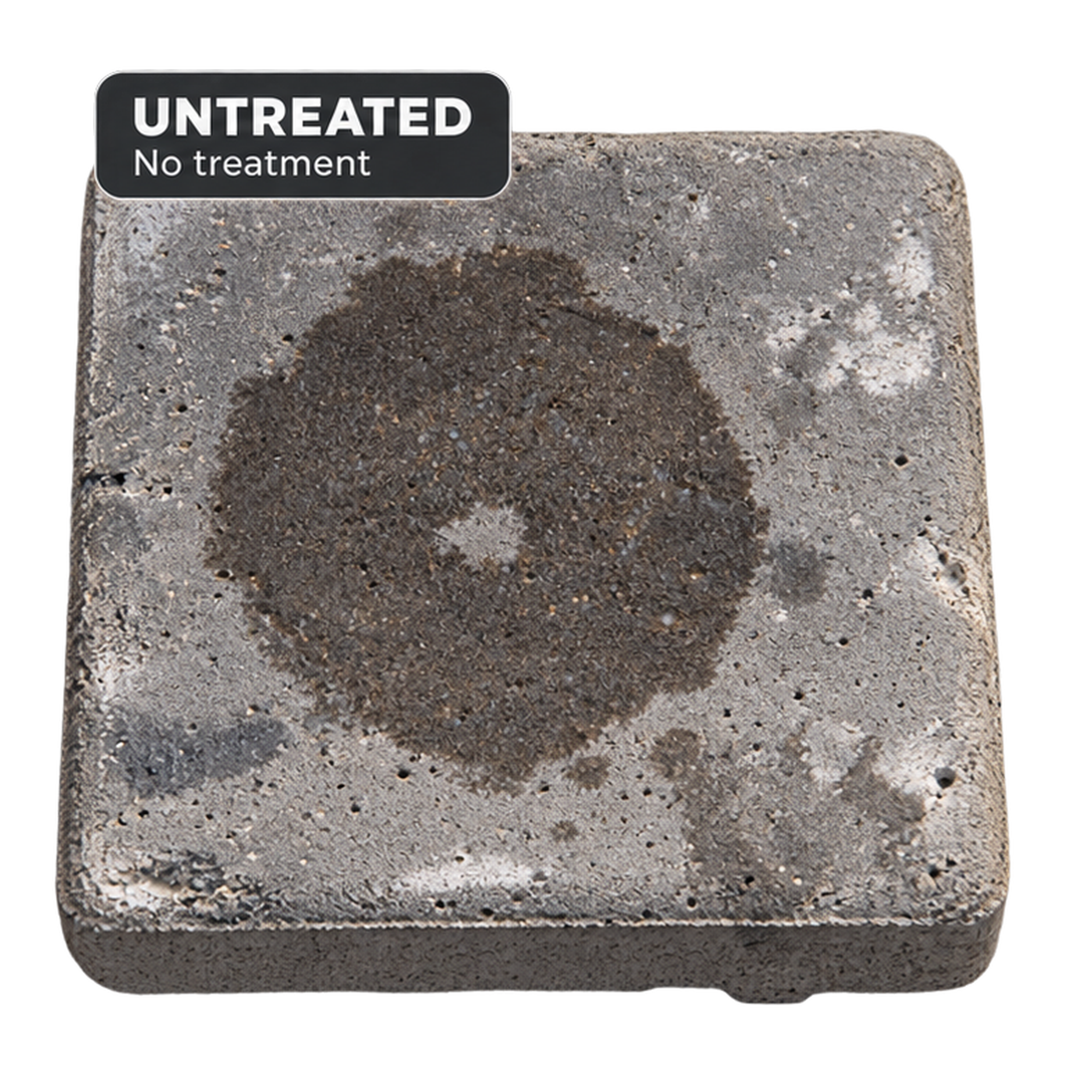 No treatment: A darkened area is visible on the surface.
