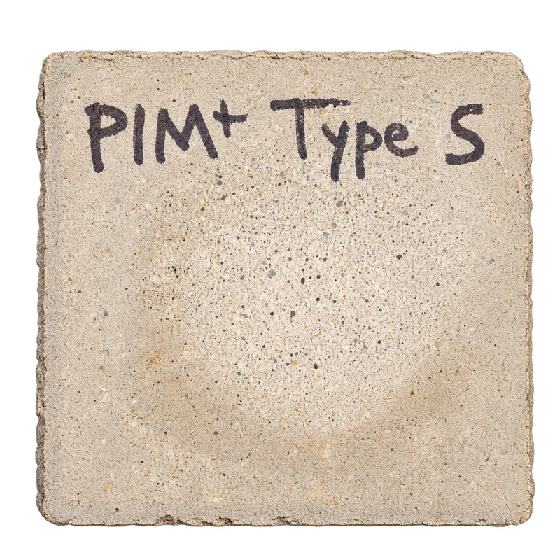Concrete sample with the handwritten label PIM+ Type S